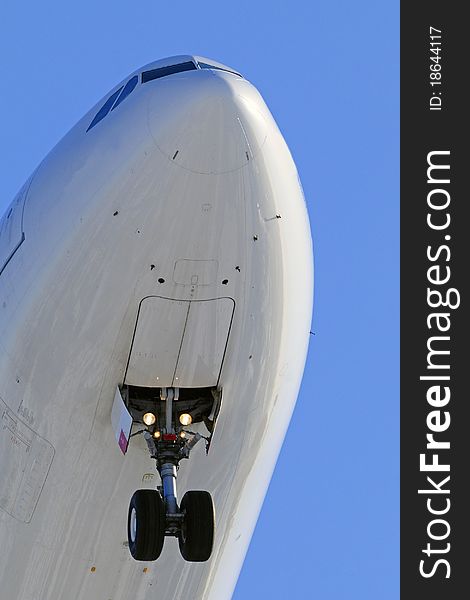 Airbus A340 nose close up while landing. Airbus A340 nose close up while landing