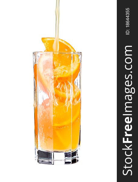 Splashing orange juice isolated on white