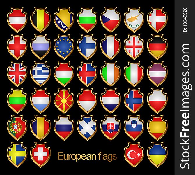 Flags of the countries of Europe. Flags are executed in the form of badges. Flags of the countries of Europe. Flags are executed in the form of badges.