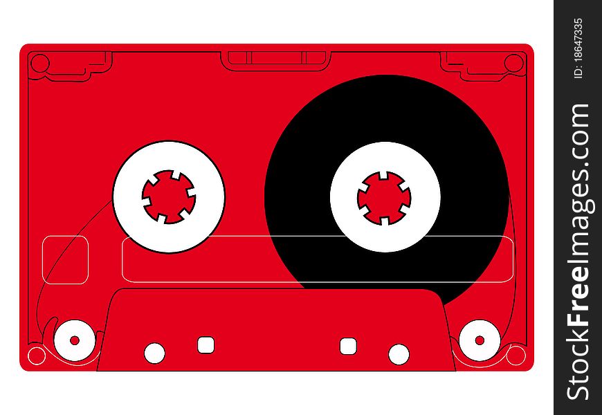 Red Illustrated audiotape. Isolated on white.