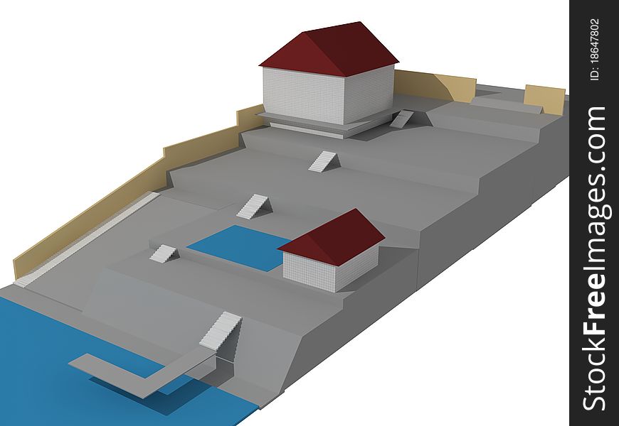 The house 3D image on the plan