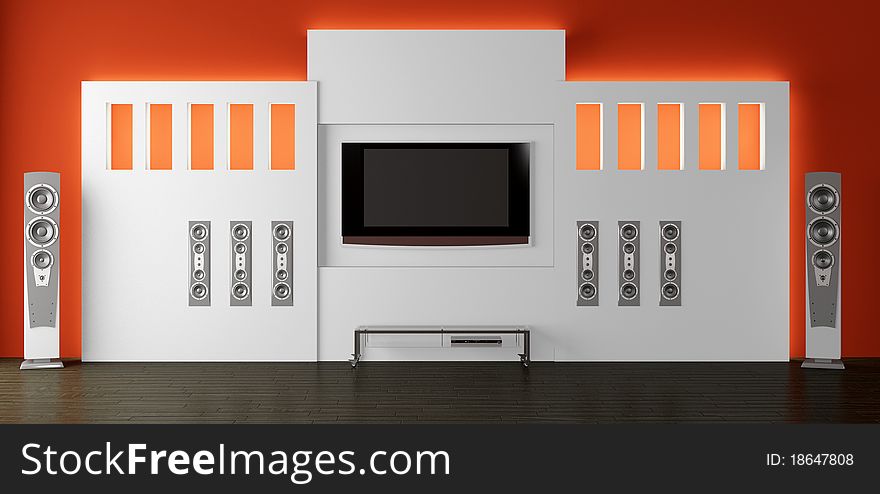 Home theater in an interior 3d