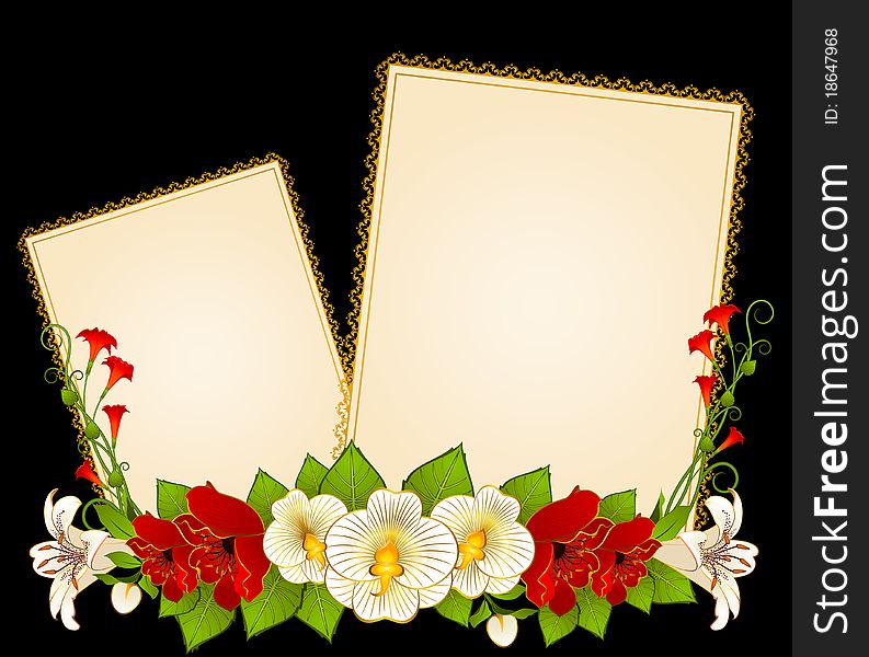 Background with beautiful flowers and lace ornaments