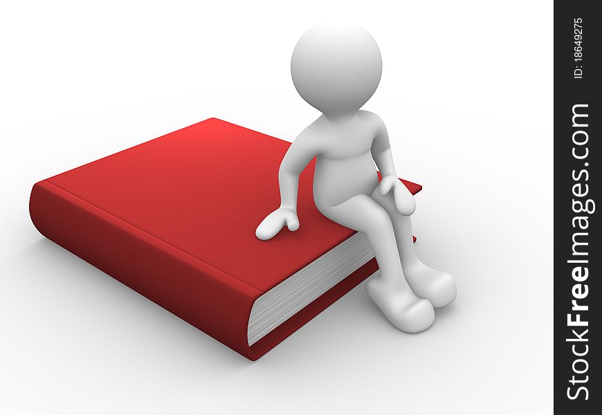 Human character sitting on a big book - 3d render. Human character sitting on a big book - 3d render