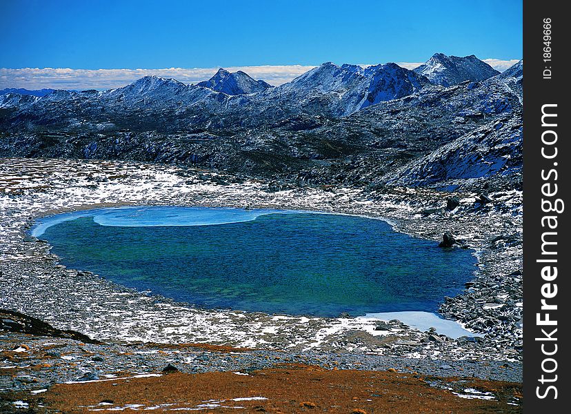 Lake in mountain view in tibet