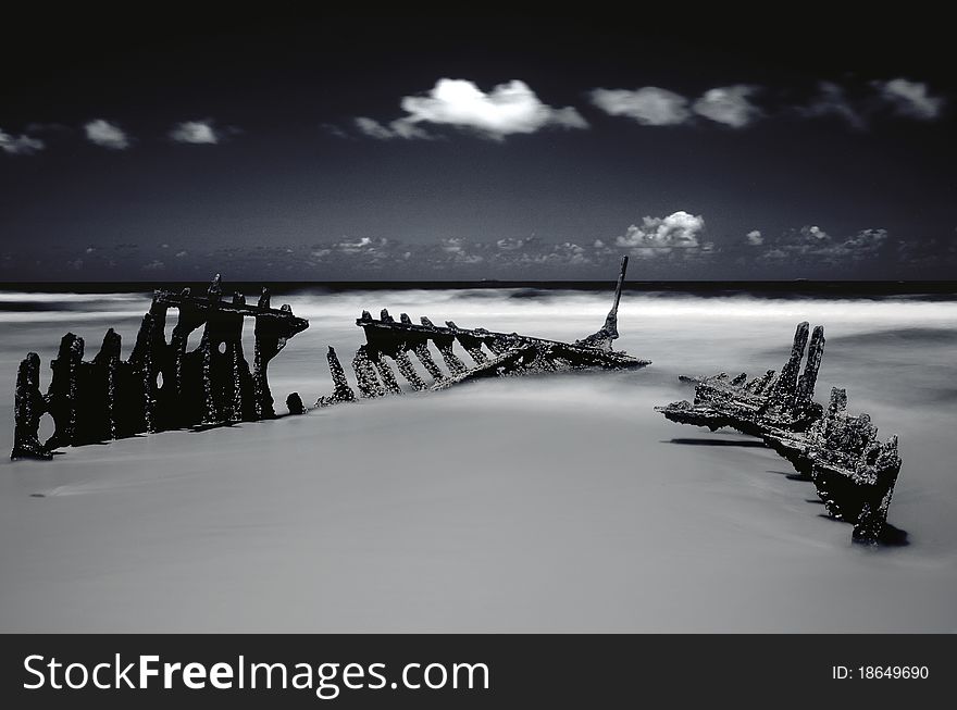 Infra Red shipwreck on the beach. Infra Red shipwreck on the beach