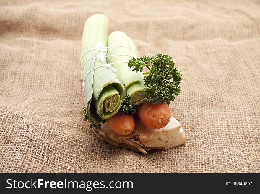 Soup vegetable on potato bag