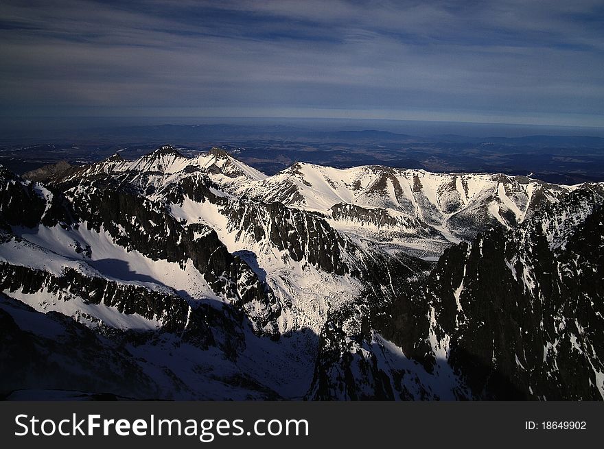 View from the top of the shield Lomnického High Tatras. View from the top of the shield Lomnického High Tatras