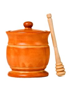 Ceramic Jar With Honey And Wooden Stick Royalty Free Stock Photos Ceramic Jar With Honey And Wooden Stick Royalty Free Stock Photos