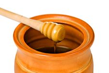 Ceramic Jar With Honey And Wooden Stick Stock Photos Ceramic Jar With Honey And Wooden Stick Stock Photos