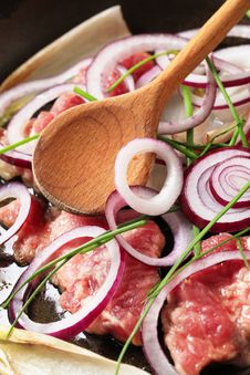 Pan Frying Pork And Onion Royalty Free Stock Image Pan Frying Pork And Onion Royalty Free Stock Image
