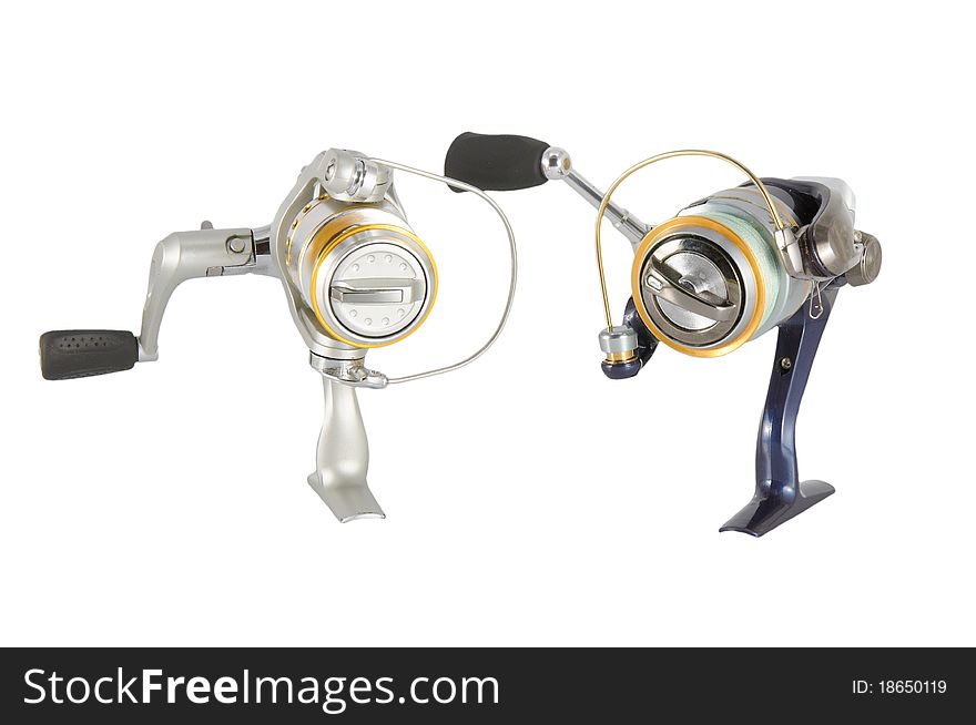 Fishing reels isolated on a white background