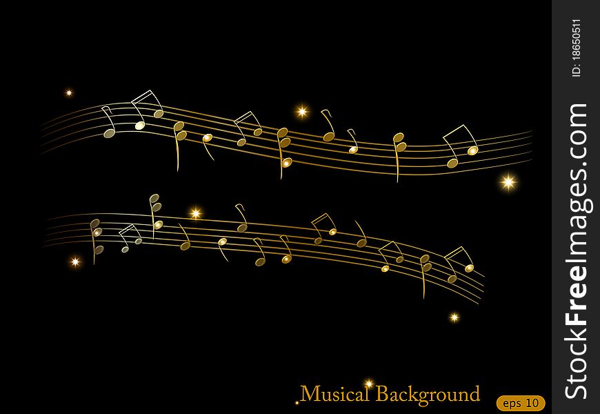 Vector musical shiny gold background. Vector musical shiny gold background