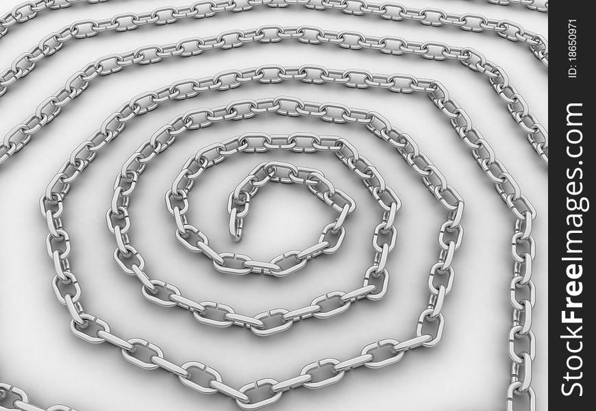 Spiral link in the chain, the chain of steel, on a white background â„–1. Spiral link in the chain, the chain of steel, on a white background â„–1