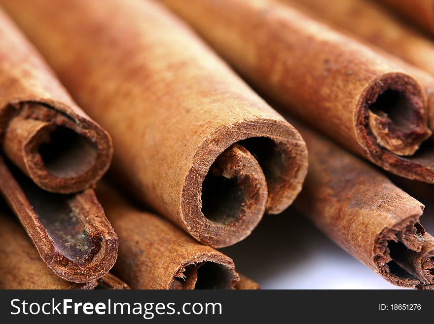 Close-up cinnamon stick spices, macro