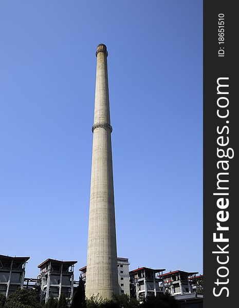 Power station with high chimney. Power station with high chimney