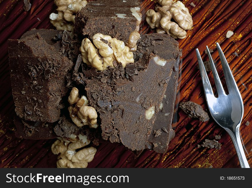 Paste of crushed walnuts and chocolate. Paste of crushed walnuts and chocolate
