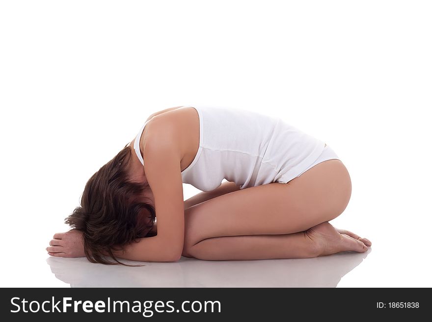 Woman In Underwear Practicing Yoga