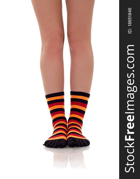 Woman legs in zebrine socks