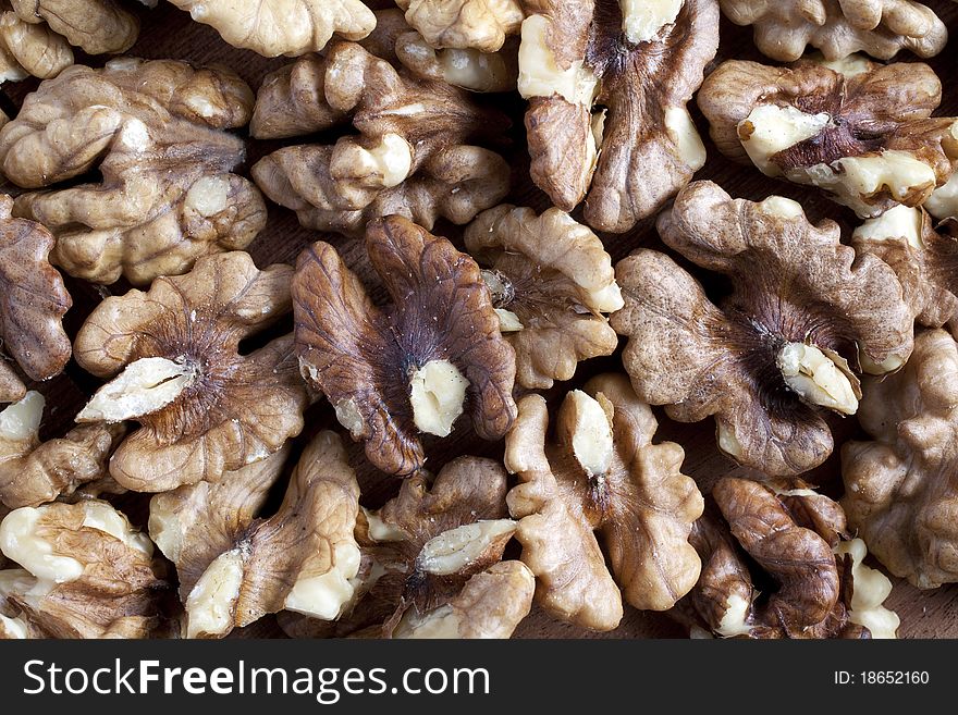 Walnuts on a wooden cutting board