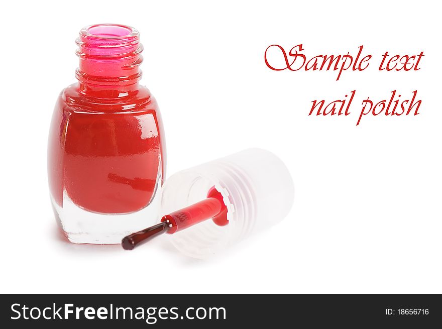 Red nail polish isolated on a white background