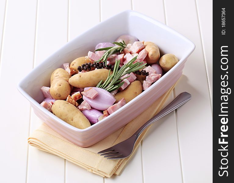 Ingredients to prepare potato casserole - closeup. Ingredients to prepare potato casserole - closeup