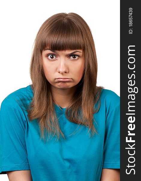 Portrait of a young brunette, isolated on a white background