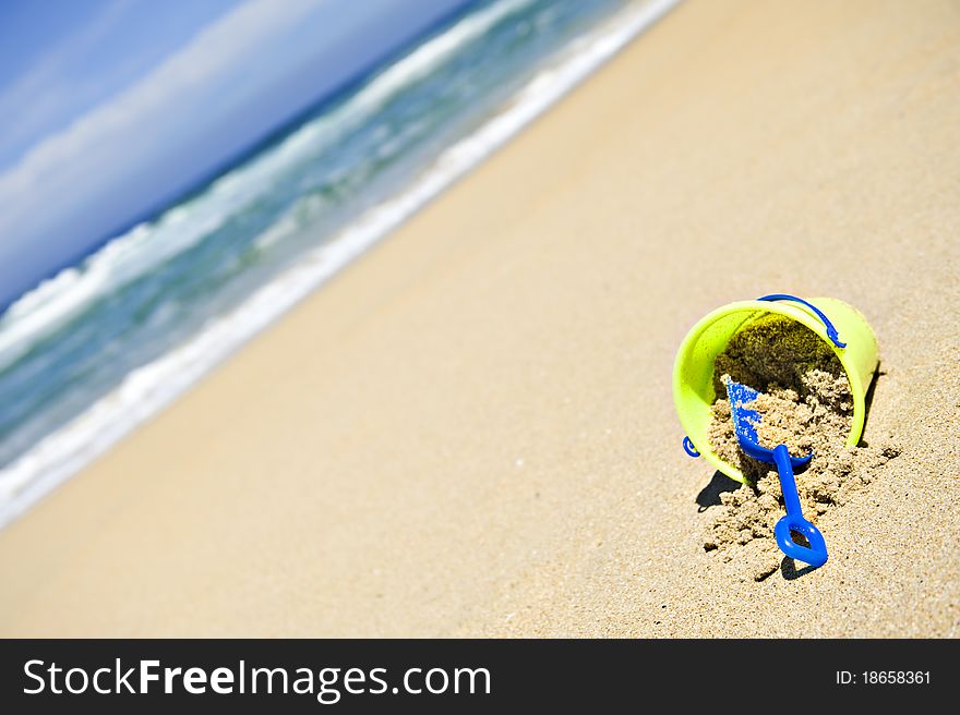 Toy bucket and shovel on an beach. Toy bucket and shovel on an beach