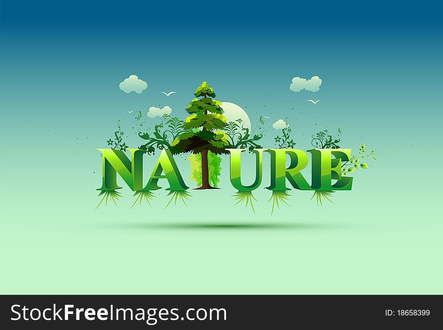 Illustration of wallpaper with nature text and tree. Illustration of wallpaper with nature text and tree