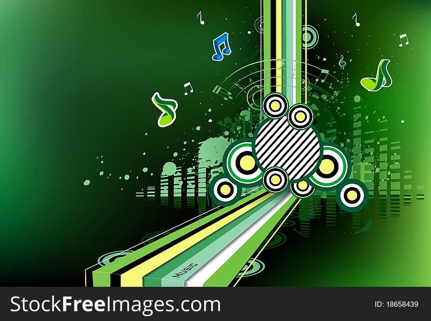 Illustration of musical background with grunge and musical notes