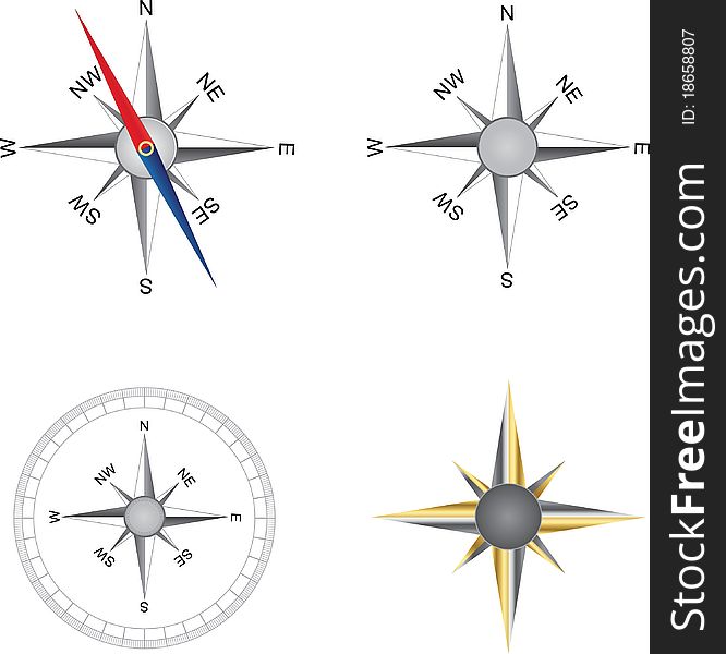 Set of different compass elements, illustration. Set of different compass elements, illustration