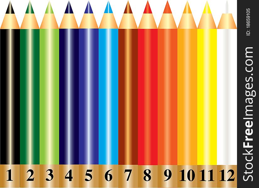 A set of rainbow color pencils with numbers
