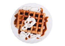 Waffle With Caramel And Cream Stock Photography Waffle With Caramel And Cream Stock Photography
