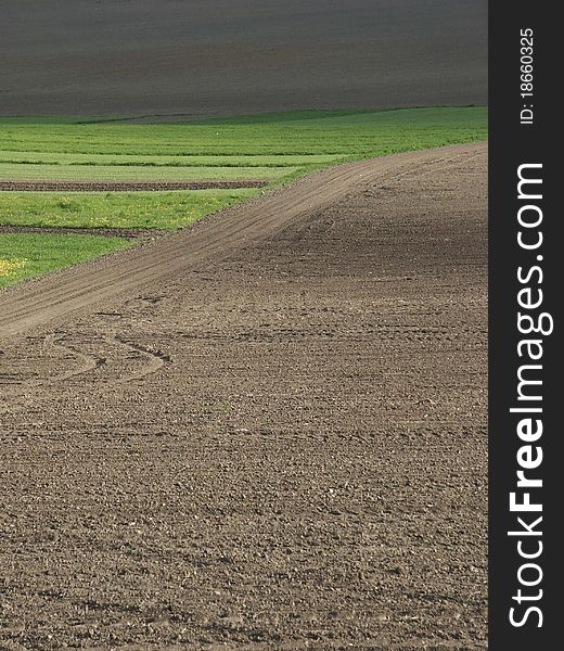 Arable field and path in autumn - Malopolska District, Poland. Arable field and path in autumn - Malopolska District, Poland.