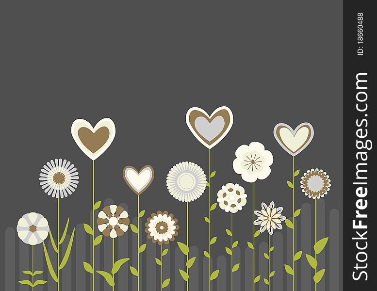 Illustration of cute flowers and hearts