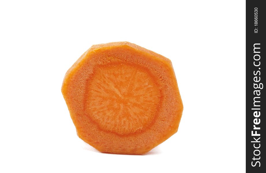 Carrots cut into circles on a white background