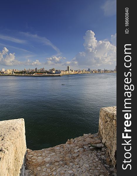 View of Havana city bay entrance from El Morro fortress