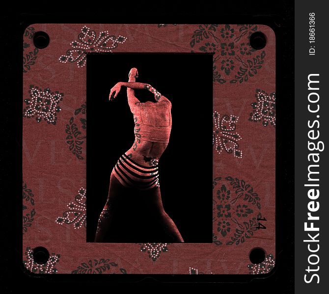 Conceptual photocollage with framed female figure in red textured background. Conceptual photocollage with framed female figure in red textured background