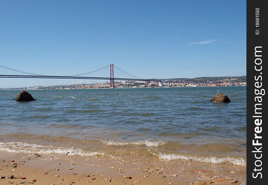 River Tagus, the 25th April bridge and Lisbon. River Tagus, the 25th April bridge and Lisbon