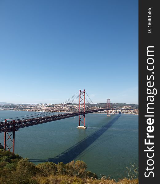 Lisbon 25th April bridge south view. Lisbon 25th April bridge south view