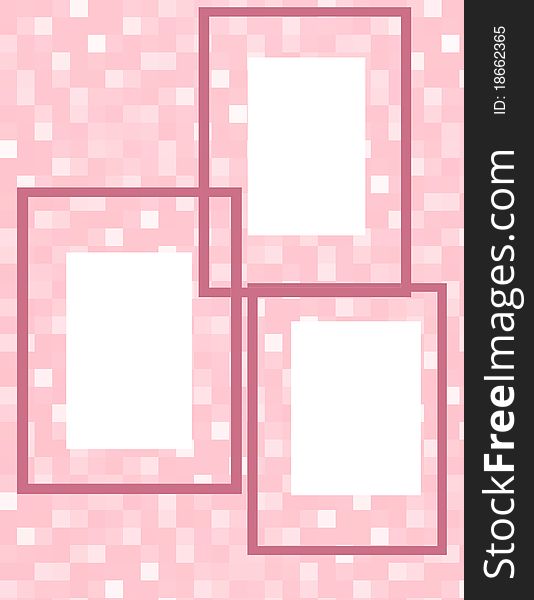 A open collage in pink cubes and square frames. A open collage in pink cubes and square frames.