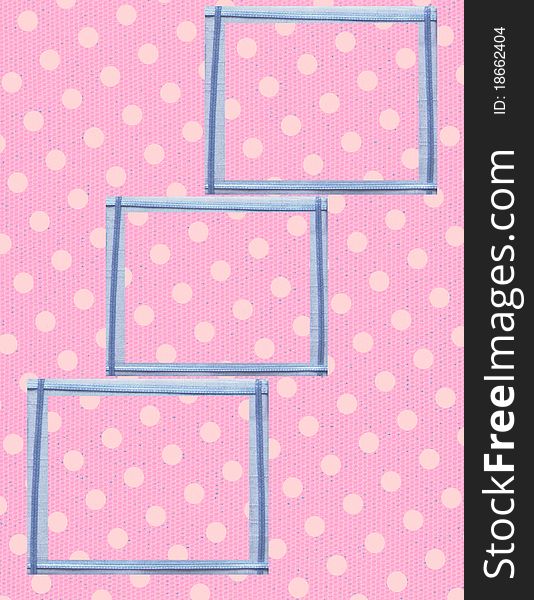 A open collage in pink polka dots & blue frames. A open collage in pink polka dots & blue frames.