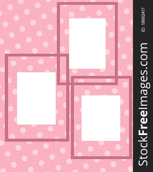 A open collage in pink polka dots & pink frames. A open collage in pink polka dots & pink frames.