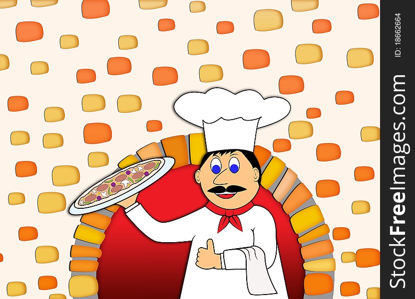 Pizza and chef on a background