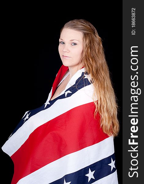 A cute girl with an American Flag style design wrapped around her. A cute girl with an American Flag style design wrapped around her.