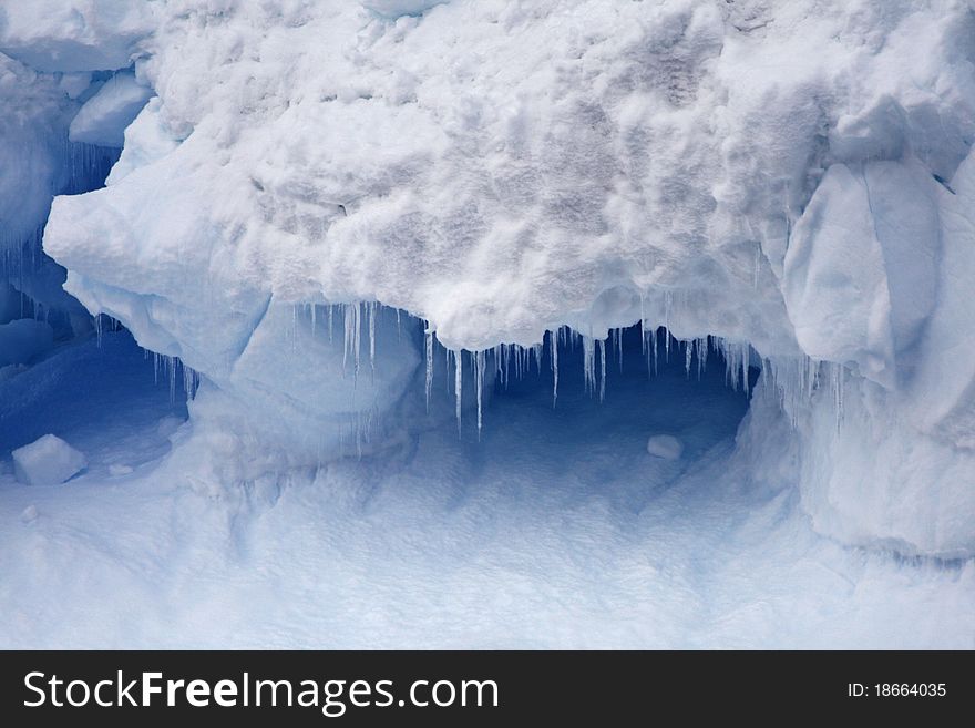 Ice crystals in a blue iceberg