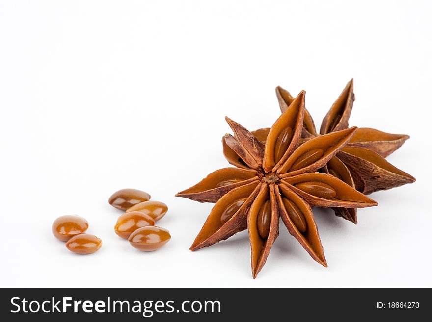 Anise stars on a white backround