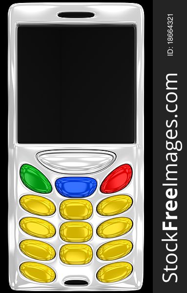 Abstract cell phone with empty buttons, 3d render isolated on black