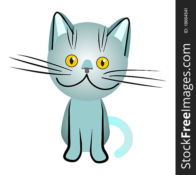 Blue British cat with orange eyes, drawing, illustration,  vector. Blue British cat with orange eyes, drawing, illustration,  vector