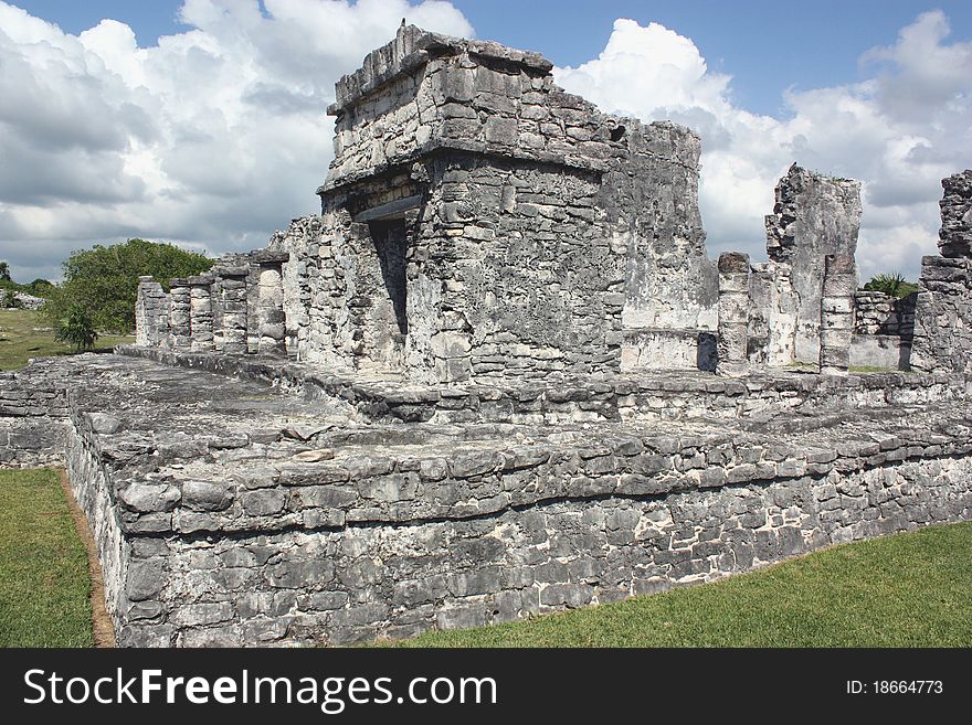 Remains of the 'great palace' located in the pre-columbian mayan walled city of tulum, on the yucatan peninsula of mexico;. Remains of the 'great palace' located in the pre-columbian mayan walled city of tulum, on the yucatan peninsula of mexico;
